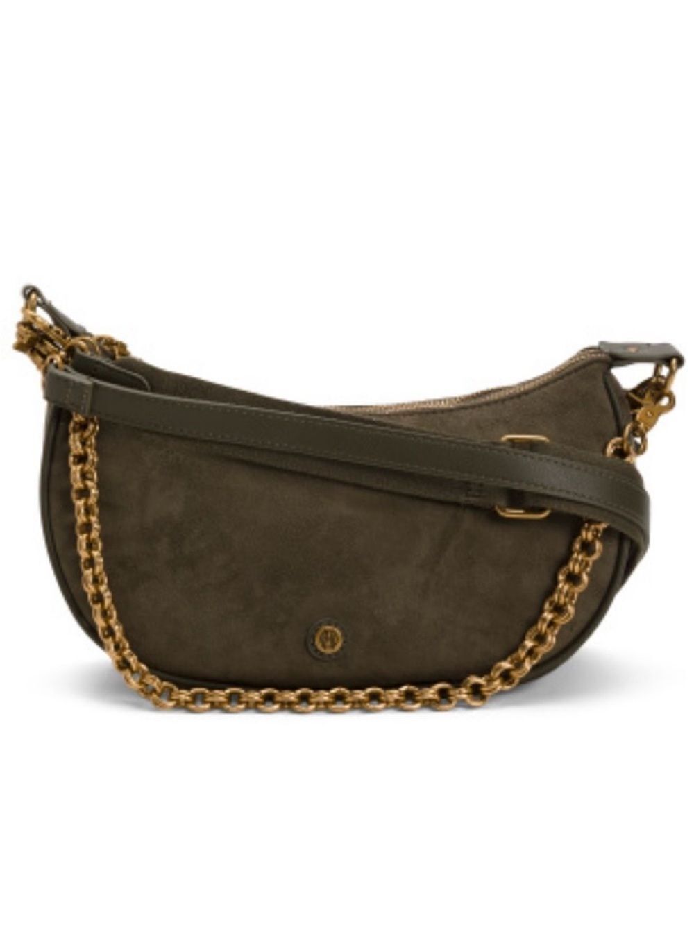 HOH 1960 Olive Green Valerie Crossbody Faux Suede Double Zip Chain Shoulder Bag